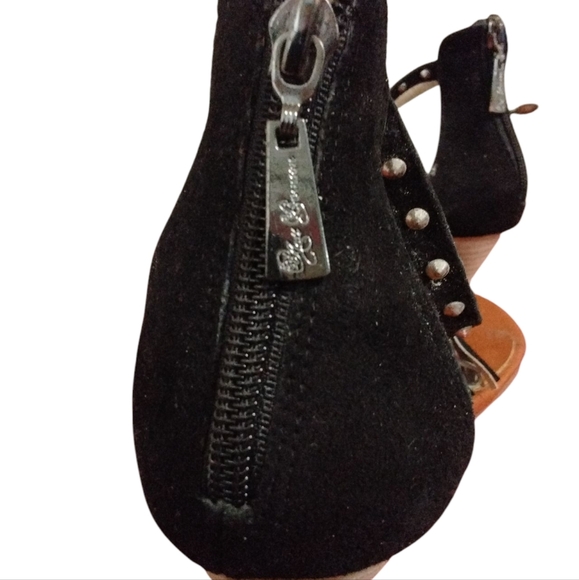 Matt Bernson Studded Fringed Sandals Black and White Suede Thong Wedge Sandals - Picture 7 of 12